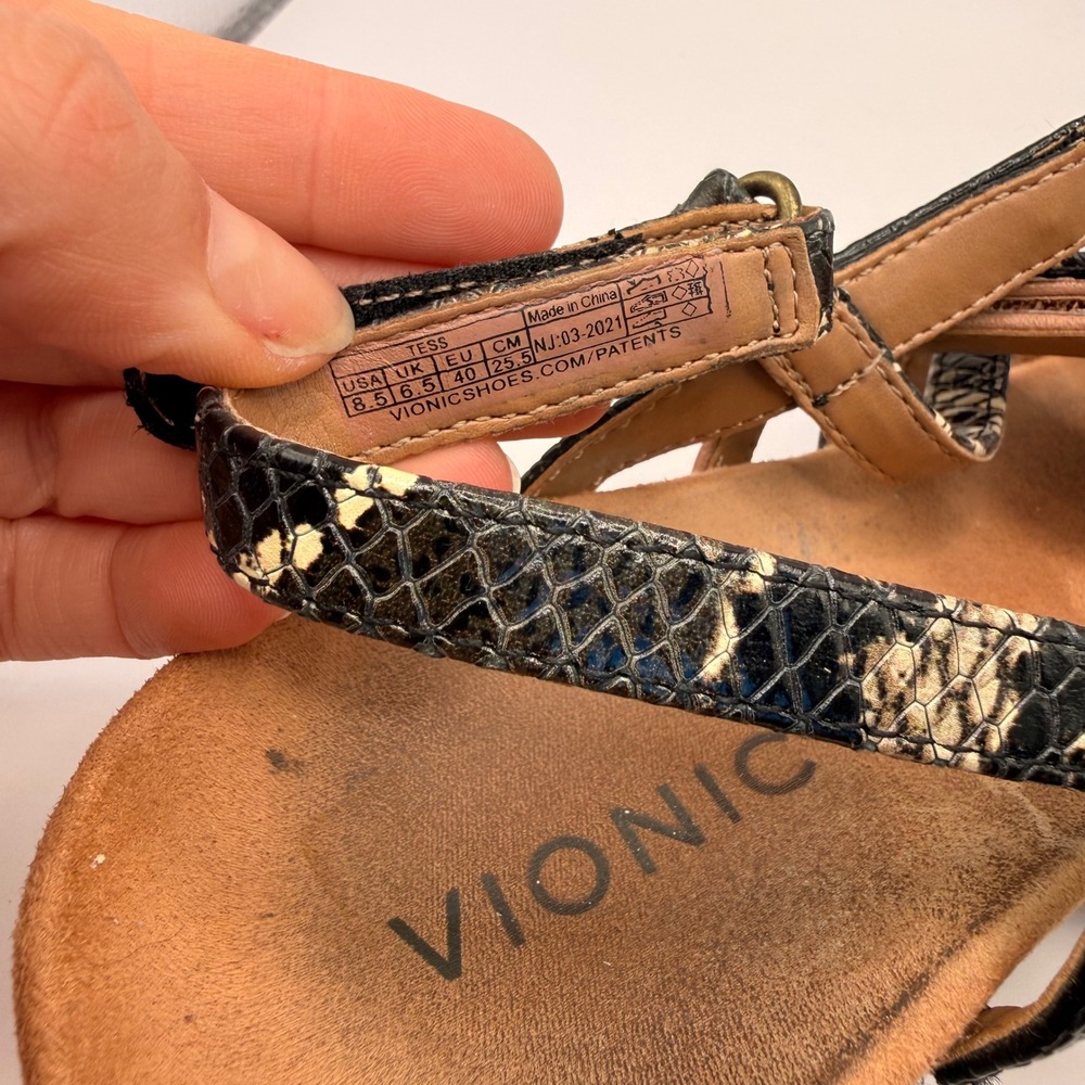 Vionic Tess Womens 8.5 Black Tan Snakeskin Multi Strap Cork Wedge Sandals‎ - Picture 5 of 6